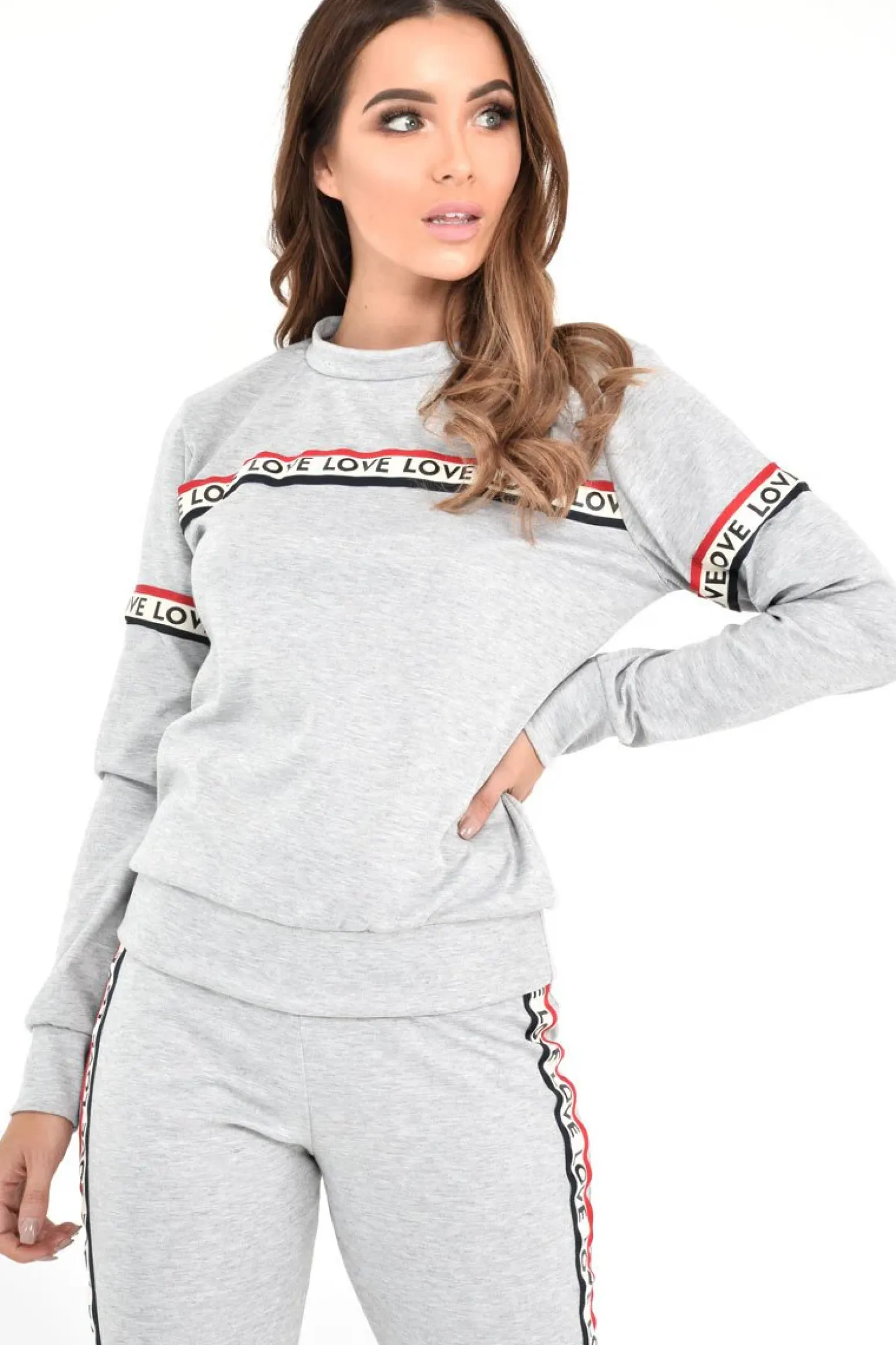 Rebellious Fashion Grey Love Slogan Tape Loungewear Set - Kaisy