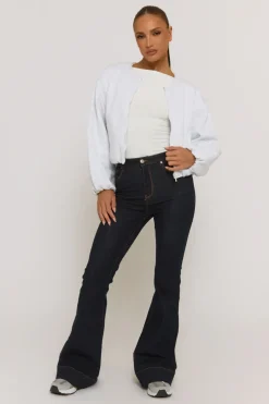 Rebellious Fashion Grey Marl Collarless Lightweight Bomber Jacket - Averil