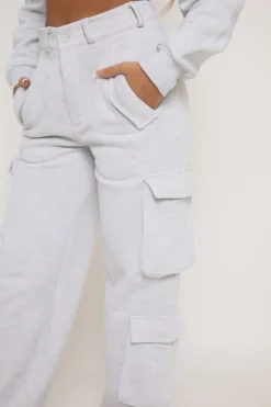 Rebellious Fashion Grey Marl Cropped Cargo Lounge Co-ord Set - Lizzie