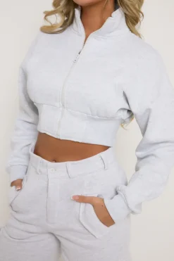 Rebellious Fashion Grey Marl Cropped Cargo Lounge Co-ord Set - Lizzie