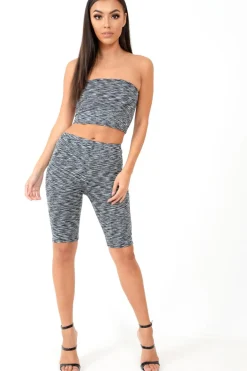 Rebellious Fashion Grey Marl Cycling Shorts And Bandeau Co-Ord - Miakoda