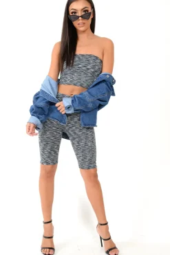 Rebellious Fashion Grey Marl Cycling Shorts And Bandeau Co-Ord - Miakoda