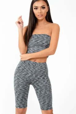Rebellious Fashion Grey Marl Cycling Shorts And Bandeau Co-Ord - Miakoda