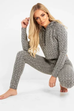 Rebellious Fashion Grey Marl Hooded Loungewear Set - Olevia