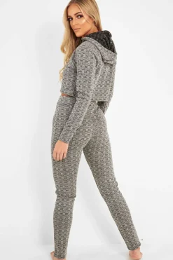 Rebellious Fashion Grey Marl Hooded Loungewear Set - Olevia