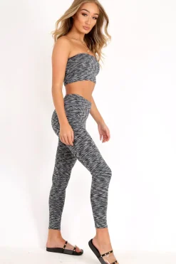 Rebellious Fashion Grey Marl Legging And Bandeau Co-Ord - Kalissa