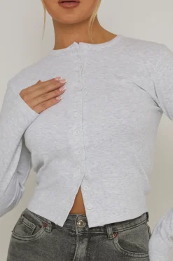 Rebellious Fashion Grey Marl Rib Button Front Top - Helena