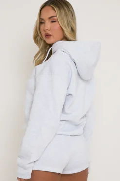 Rebellious Fashion Grey Marl Swirl Motif Hoodie & Shorts Loungewear Co-ord Set - Dimity