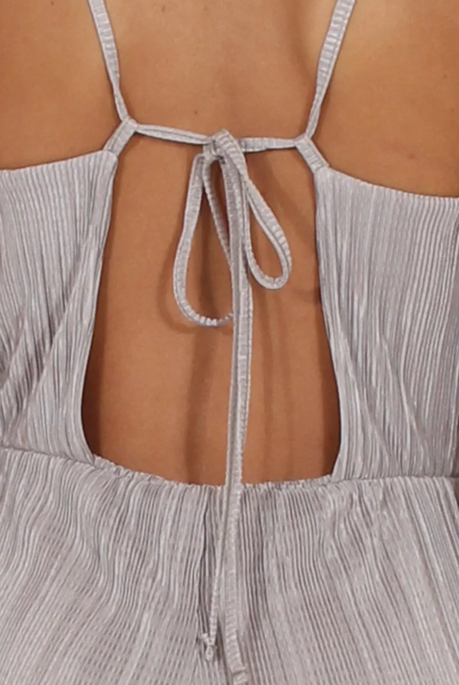Rebellious Fashion Grey Metallic Pleated Cropped Jumpsuit - Arabella