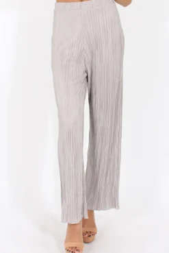 Rebellious Fashion Grey Metallic Pleated High Waisted Trousers - Phoebe