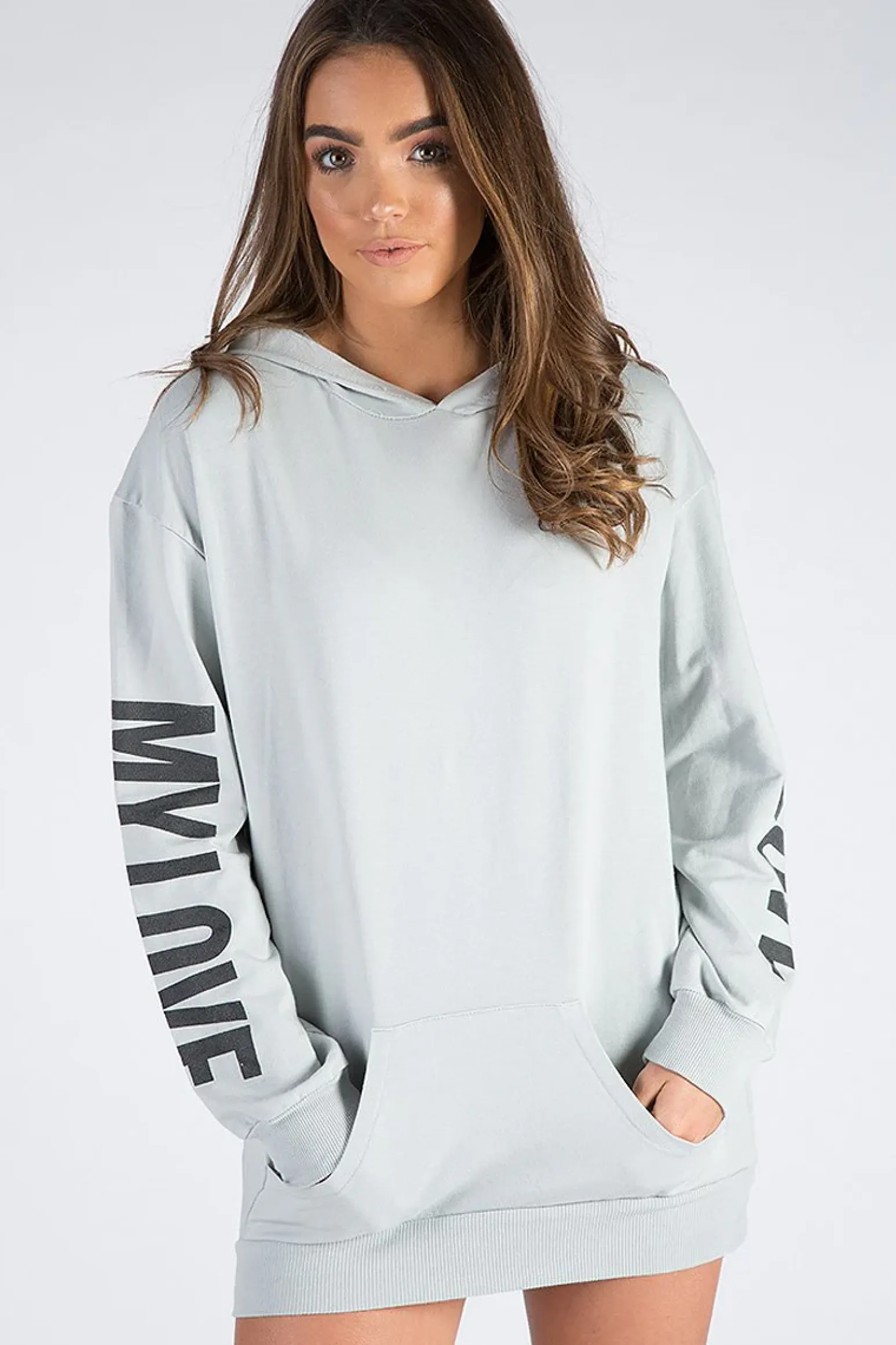 Rebellious Fashion Grey 'My Love' Slogan Oversized Hoodie - Tish