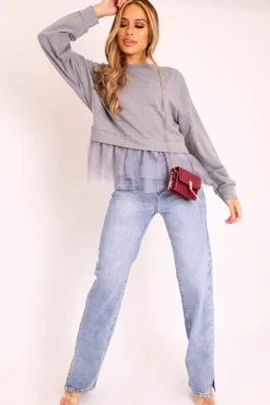 Rebellious Fashion Grey Organza Insert Sweater - Nancy