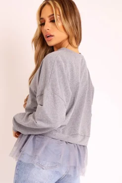 Rebellious Fashion Grey Organza Insert Sweater - Nancy