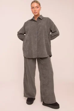 Rebellious Fashion Grey Oversized Button Up Shirt & Straight Leg Trouser Co-ord Set - Rosalie