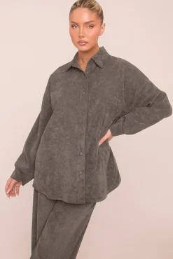 Rebellious Fashion Grey Oversized Button Up Shirt & Straight Leg Trouser Co-ord Set - Rosalie