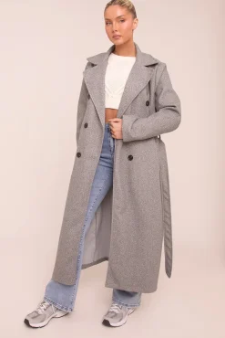 Rebellious Fashion Grey Oversized Double Breasted Wool Look Coat - Eloise