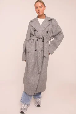 Rebellious Fashion Grey Oversized Double Breasted Wool Look Coat - Eloise