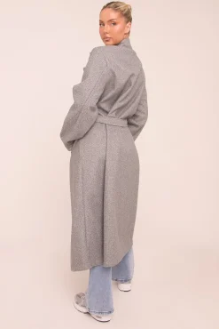 Rebellious Fashion Grey Oversized Double Breasted Wool Look Coat - Eloise