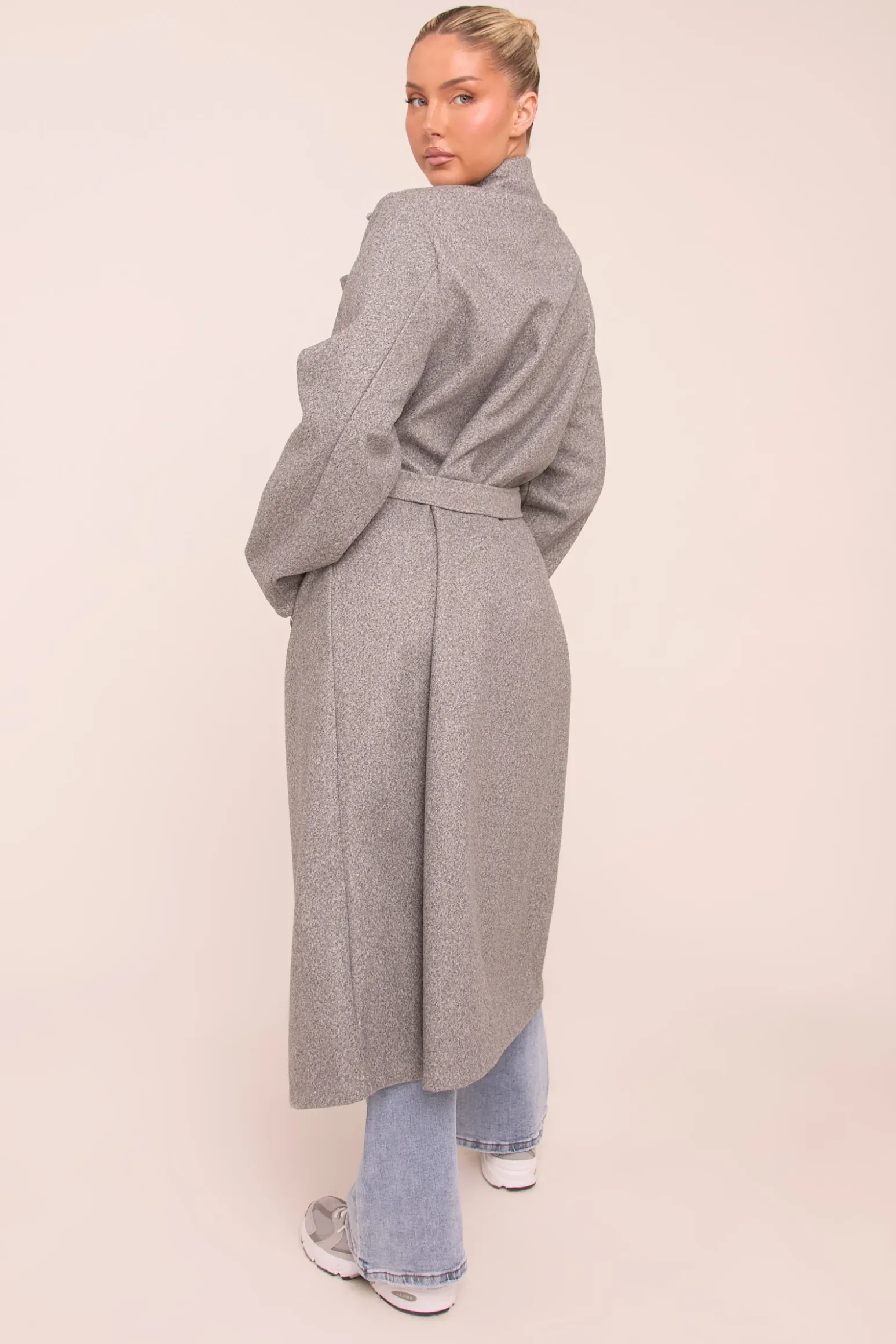 Rebellious Fashion Grey Oversized Double Breasted Wool Look Coat - Eloise
