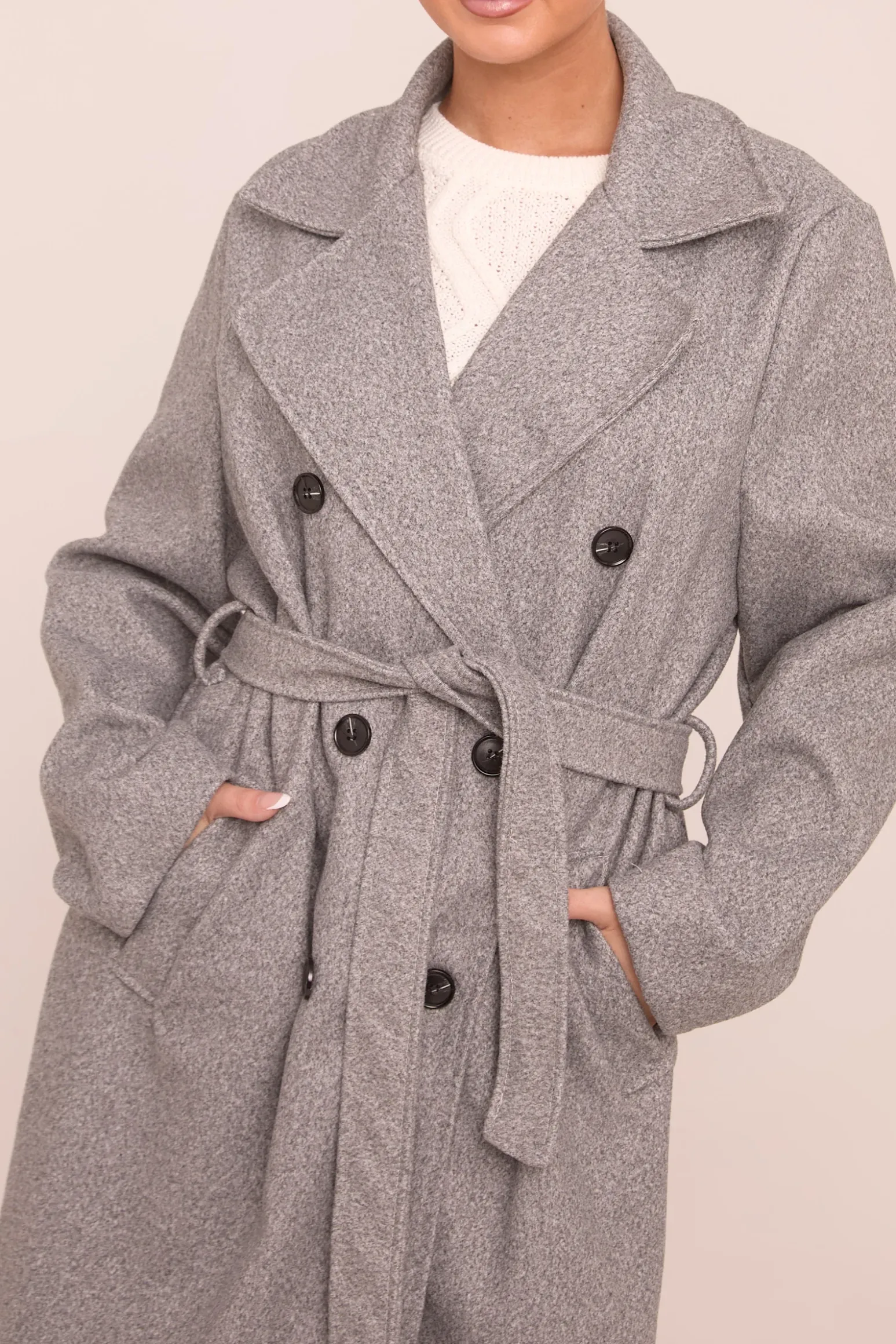 Rebellious Fashion Grey Oversized Double Breasted Wool Look Coat - Eloise
