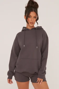 Rebellious Fashion Grey Oversized Hoodie & Shorts Loungewear Co-ord Set - Niva