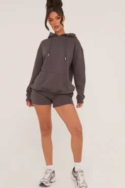 Rebellious Fashion Grey Oversized Hoodie & Shorts Loungewear Co-ord Set - Niva