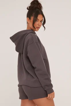 Rebellious Fashion Grey Oversized Hoodie & Shorts Loungewear Co-ord Set - Niva