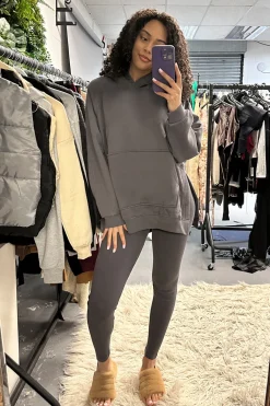 Rebellious Fashion Grey Oversized Hoodie And Leggings Co-ord Set - Renee