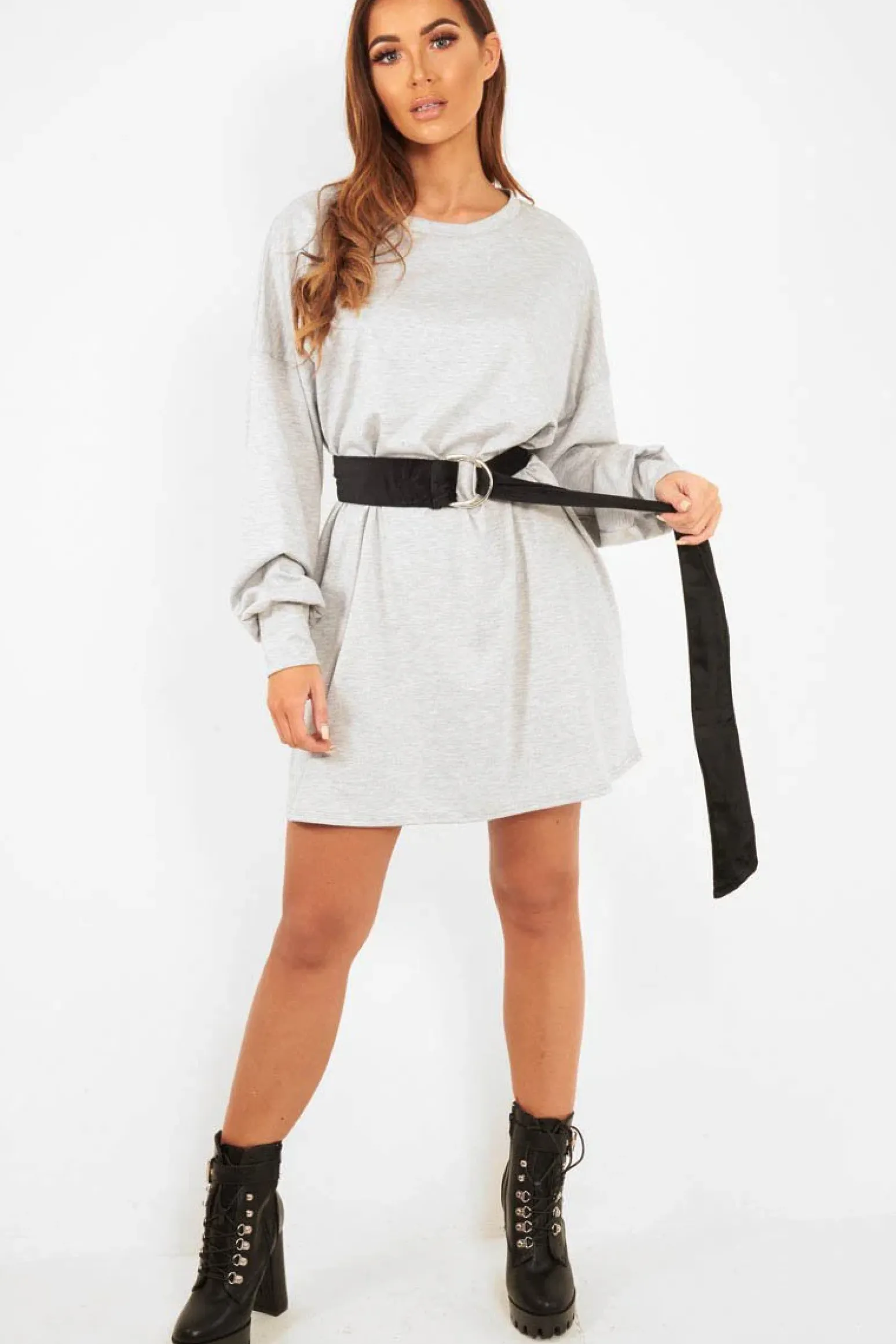 Rebellious Fashion Grey Oversized Jumper Dress - Oaklee