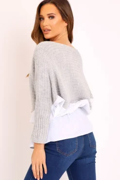 Rebellious Fashion Grey Oversized Knitted Shirt Jumper - Payslie