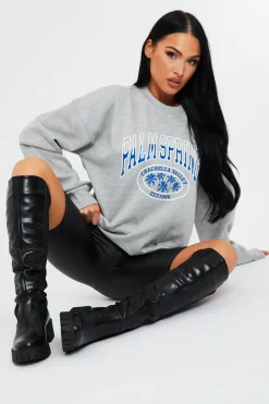 Rebellious Fashion Grey Oversized Palm Springs Sweatshirt - Libbi