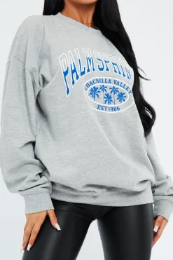 Rebellious Fashion Grey Oversized Palm Springs Sweatshirt - Libbi