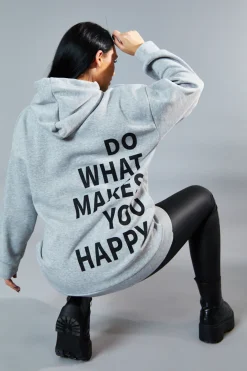 Rebellious Fashion Grey Oversized Printed Back Hoodie - Asahi