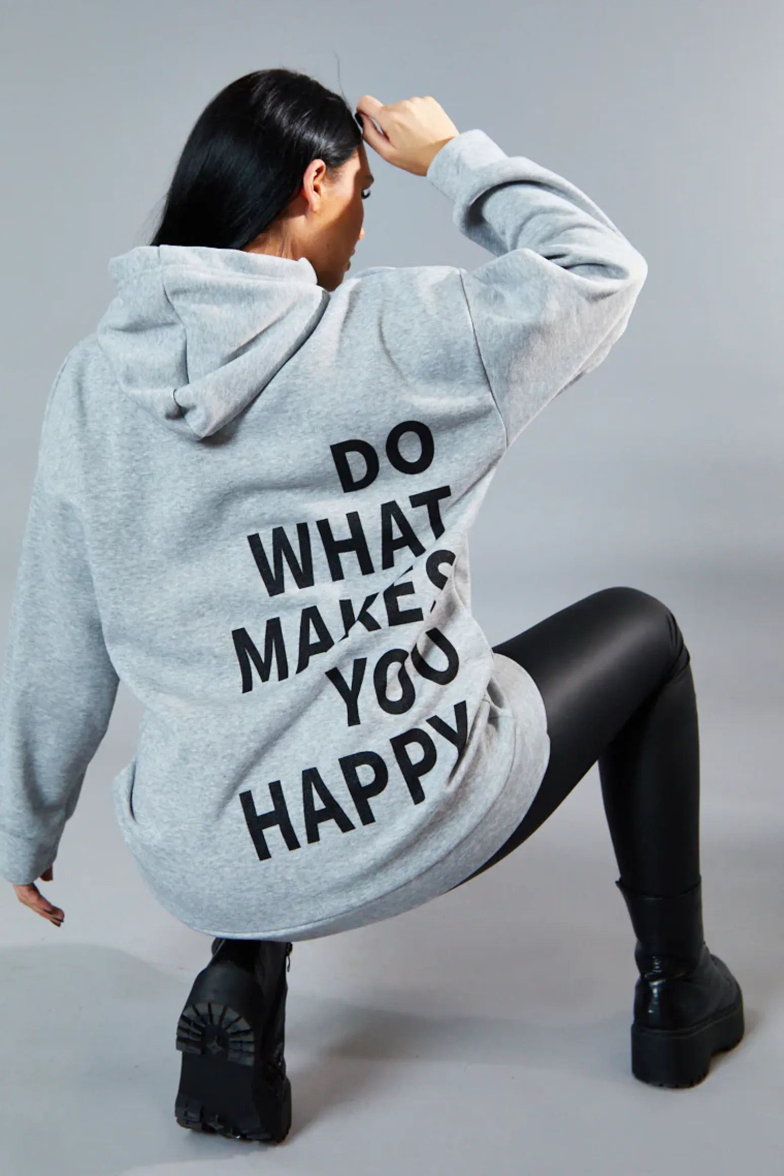 Rebellious Fashion Grey Oversized Printed Back Hoodie - Asahi