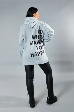 Rebellious Fashion Grey Oversized Printed Back Hoodie - Asahi