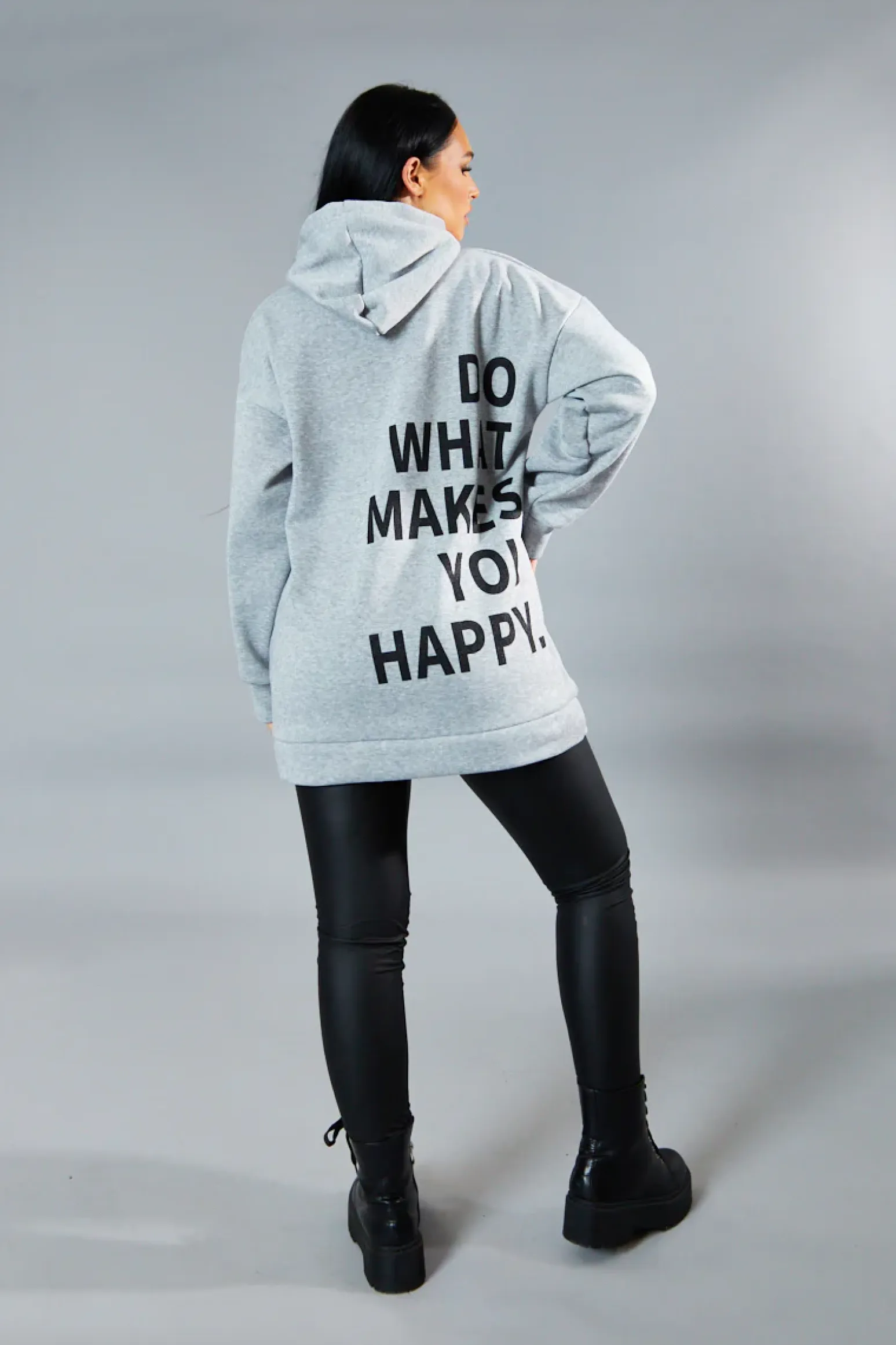 Rebellious Fashion Grey Oversized Printed Back Hoodie - Asahi