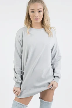 Rebellious Fashion Grey Oversized Ruched Sleeve Jumper Dress - Hayley