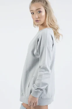 Rebellious Fashion Grey Oversized Ruched Sleeve Jumper Dress - Hayley