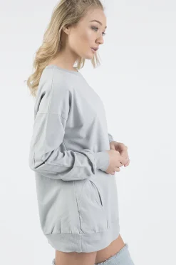 Rebellious Fashion Grey Oversized Ruched Sleeve Jumper Dress - Hayley