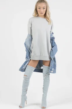 Rebellious Fashion Grey Oversized Ruched Sleeve Jumper Dress - Hayley