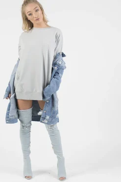 Rebellious Fashion Grey Oversized Ruched Sleeve Jumper Dress - Hayley