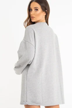 Rebellious Fashion Grey Oversized Sweatshirt Jumper Dress - Kristen