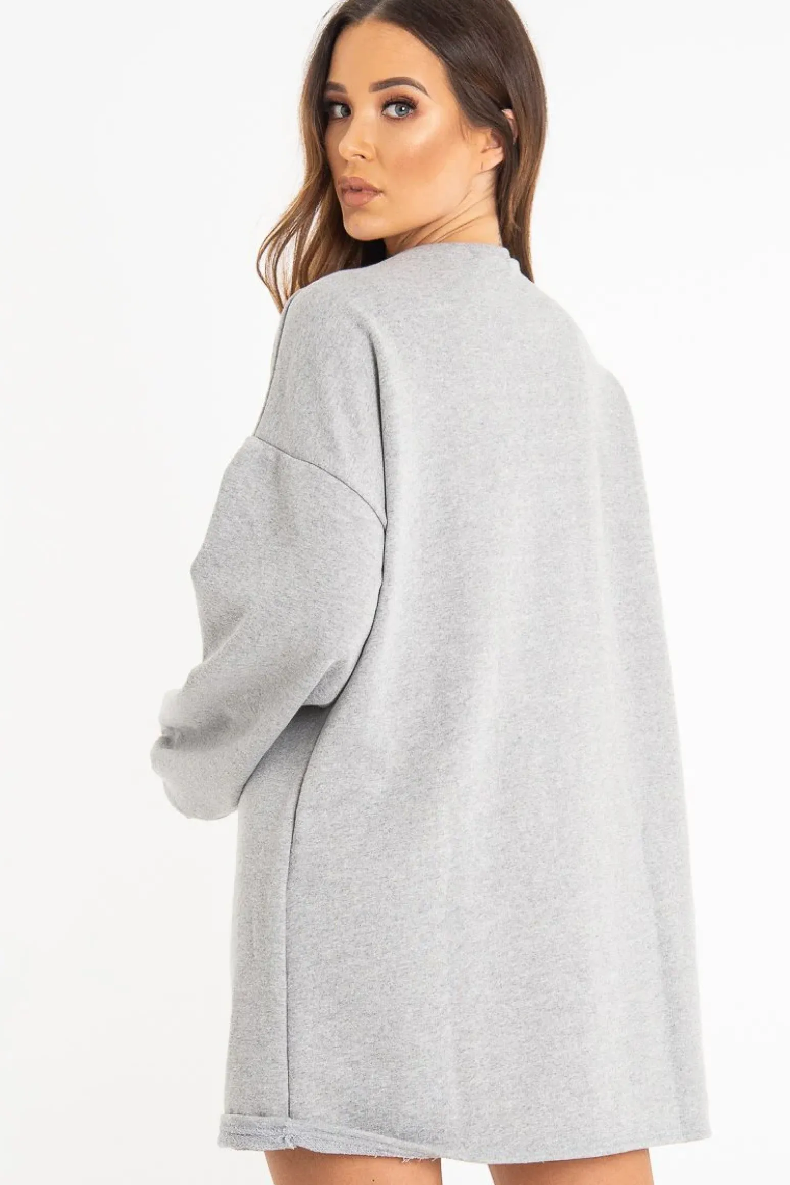 Rebellious Fashion Grey Oversized Sweatshirt Jumper Dress - Kristen