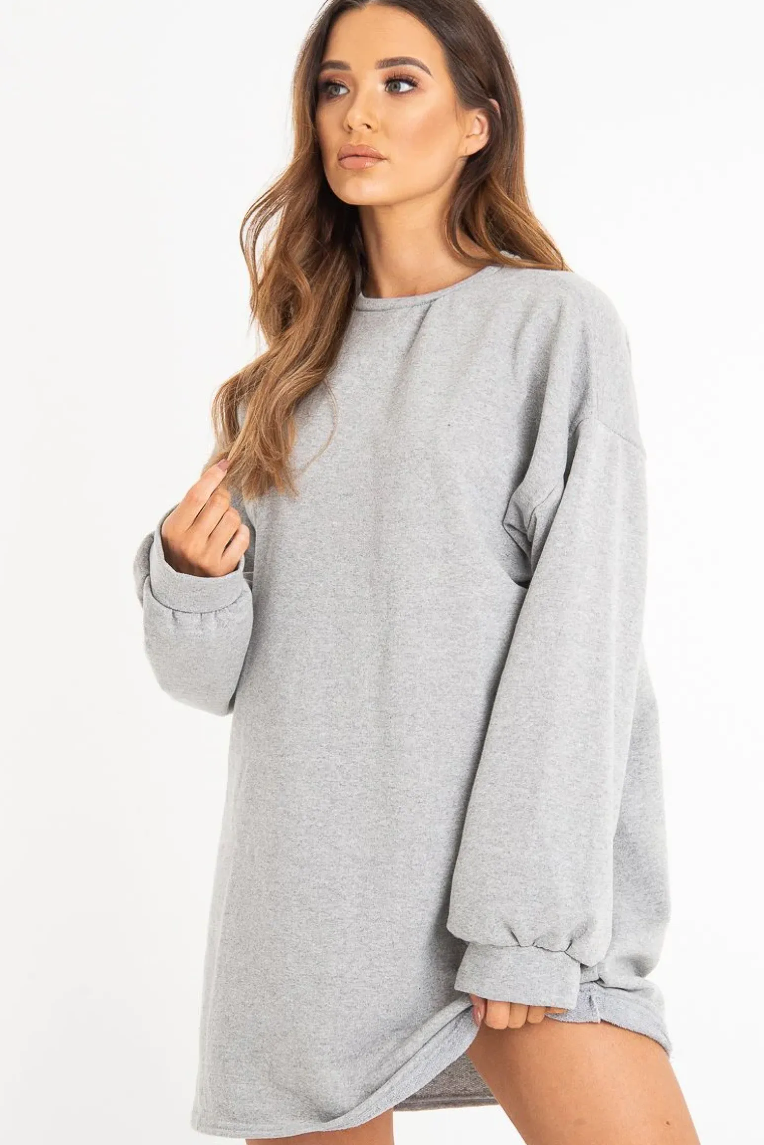 Rebellious Fashion Grey Oversized Sweatshirt Jumper Dress - Kristen