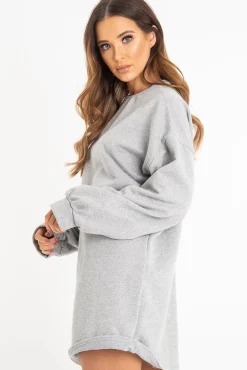 Rebellious Fashion Grey Oversized Sweatshirt Jumper Dress - Kristen