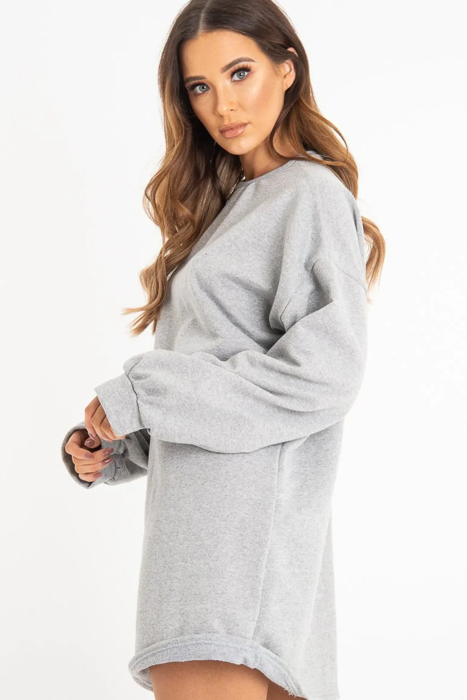 Rebellious Fashion Grey Oversized Sweatshirt Jumper Dress - Kristen