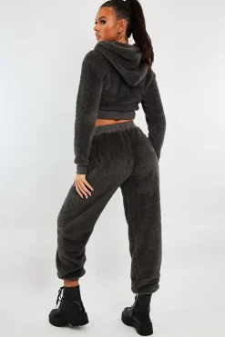 Rebellious Fashion Grey Oversized Teddy Joggers - Havana