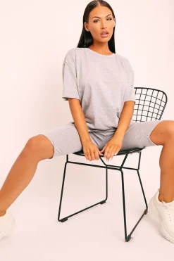Rebellious Fashion Grey Oversized T-shirt Cycling Shorts Co-ord - Bethanny