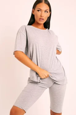 Rebellious Fashion Grey Oversized T-shirt Cycling Shorts Co-ord - Bethanny
