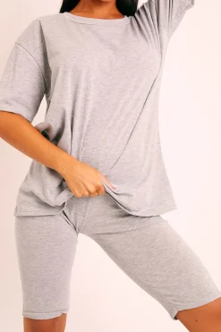 Rebellious Fashion Grey Oversized T-shirt Cycling Shorts Co-ord - Bethanny